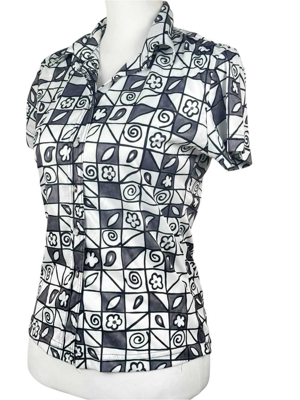 Y2K Vintage In Charge Floral Abstract Button Down Short Sleeve Shirt Medium - Picture 6 of 7